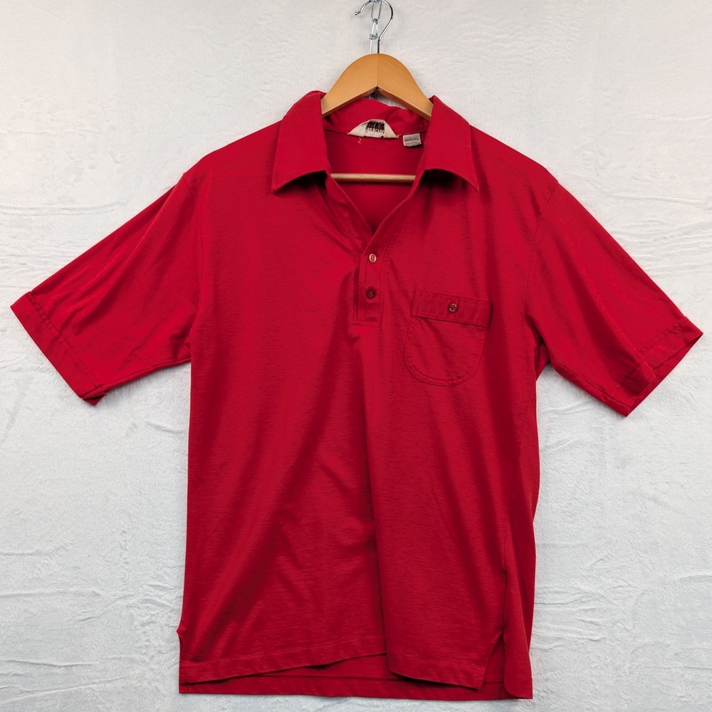 VTG Arrow Polo Shirt Men's L Red Pocket Preppy Paper Thin Grandpacore Blank 70s